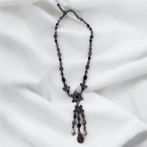 Vintage Nicky Butler 925 Sterling Pink Purple Floral Beaded Lariat Necklace